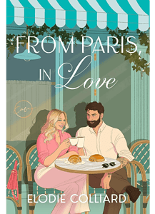 illustrated book cover of from Paris, in love by Elodie colliard showing a couple enjoying brunch outside of a cafe